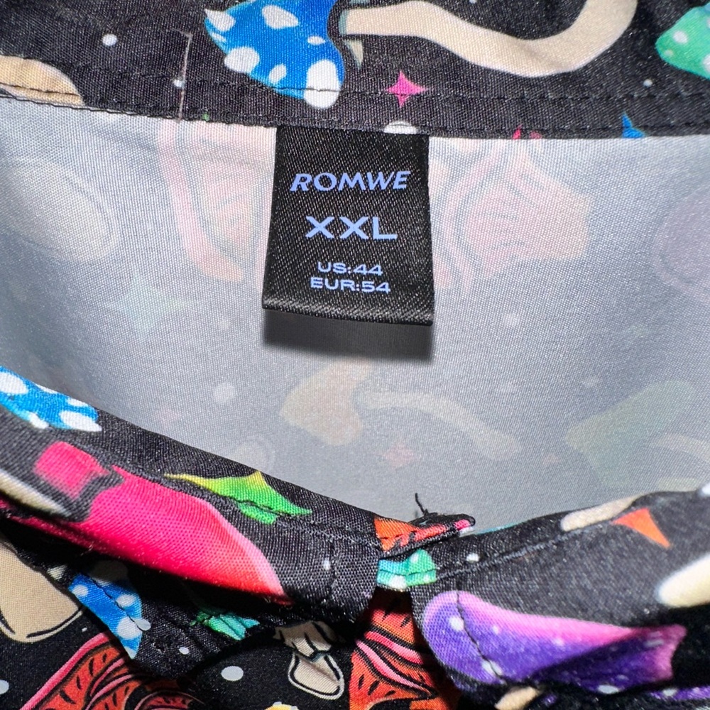 Black and Multicolor Mushroom Print Men's Shirt - Picture 3 of 4